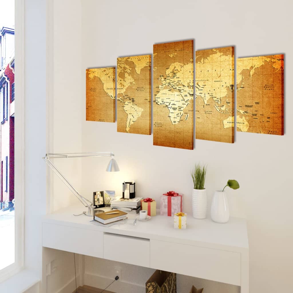 Kanvas Flerdelt Veggdekorasjon Verdenskart 100 x 50 cm vidaXL