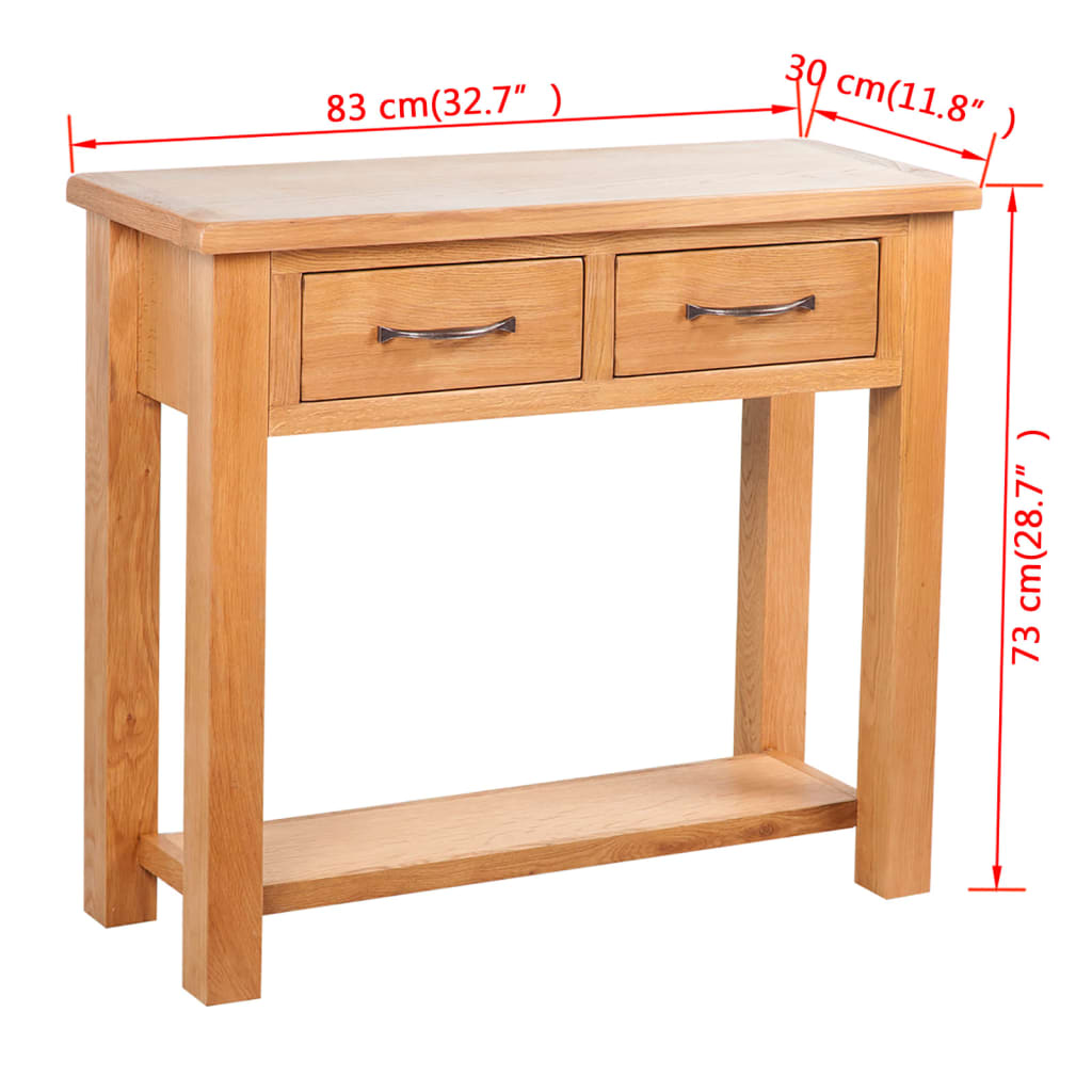 Konsollbord med 2 skuffer 83x30x73 cm heltre eik vidaXL