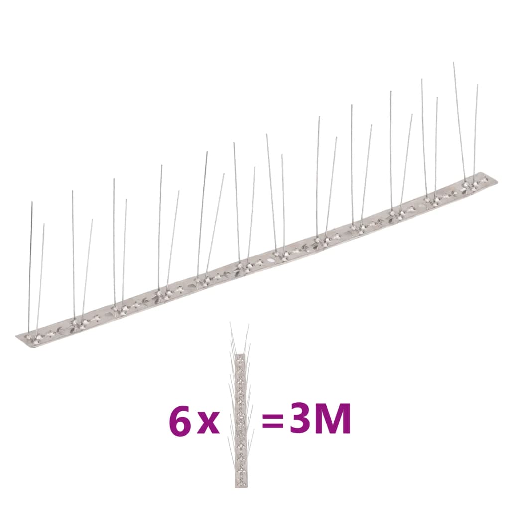 Fuglepigger 2-rader 6 stk rustfritt stål 3 m
