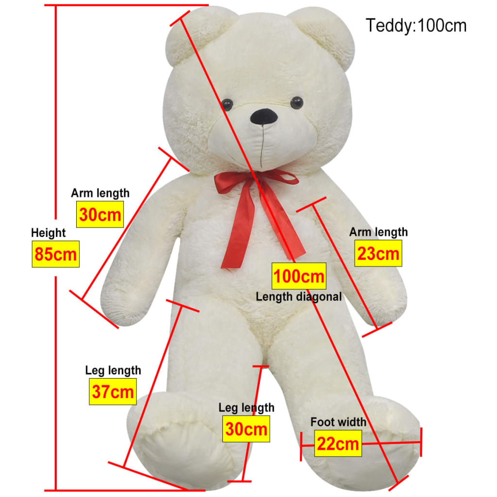 Myk plysjbamse XXL hvit 85 cm