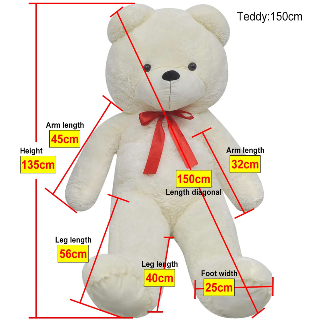 Myk plysjbamse XXL hvit 135 cm