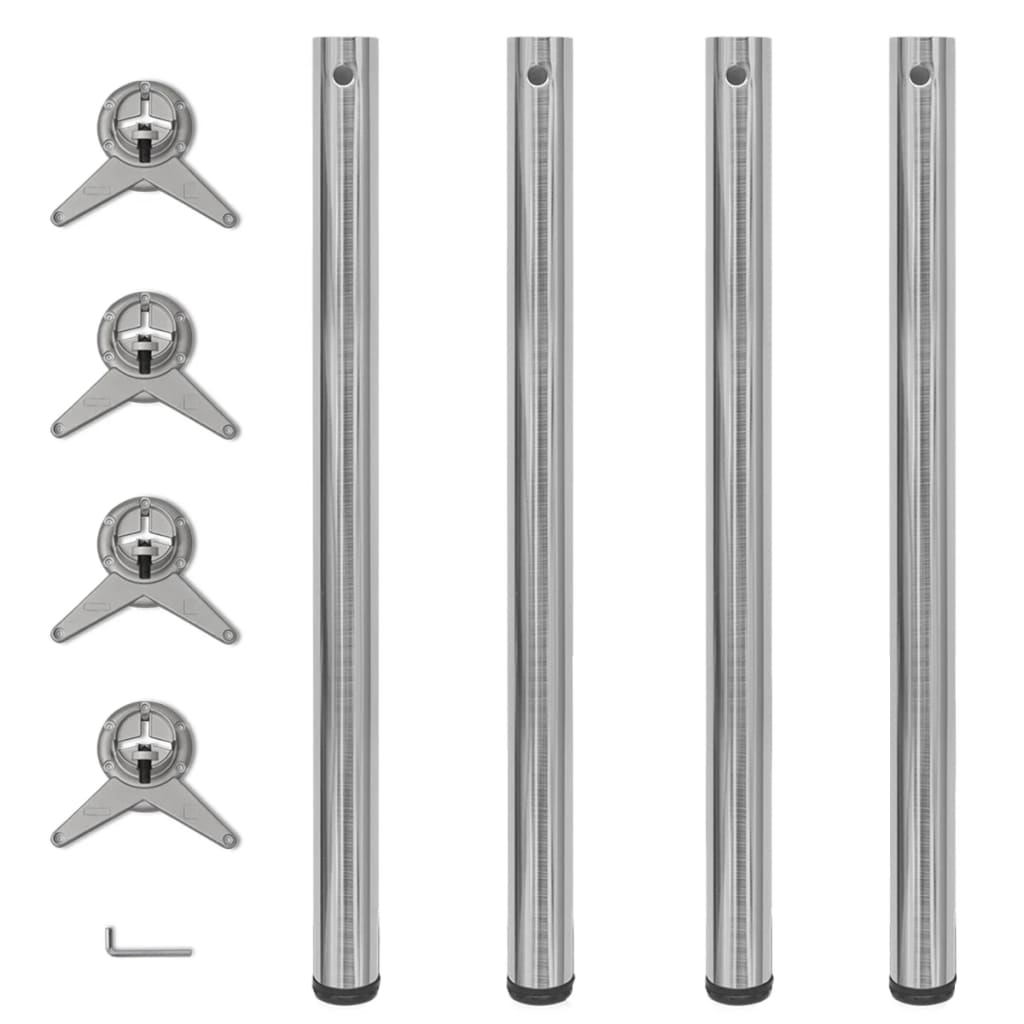 4 justerbare Bordben børstet nikkel 870 mm