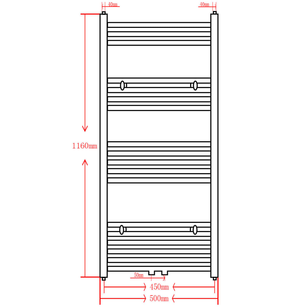 Radiator håndklestativ buet svart 500 x 1160 mm