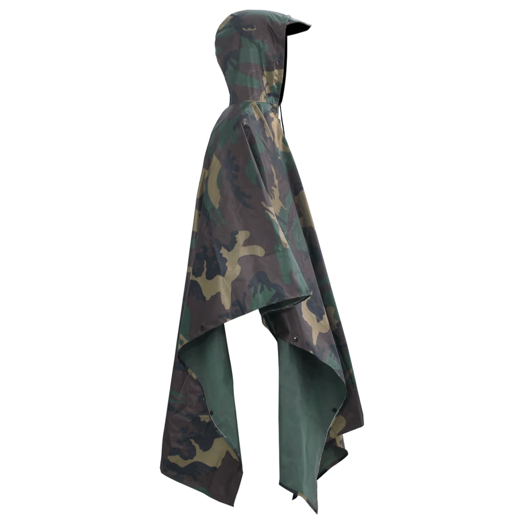 Vanntett militær regnponcho for camping/fotturer, kamuflasje