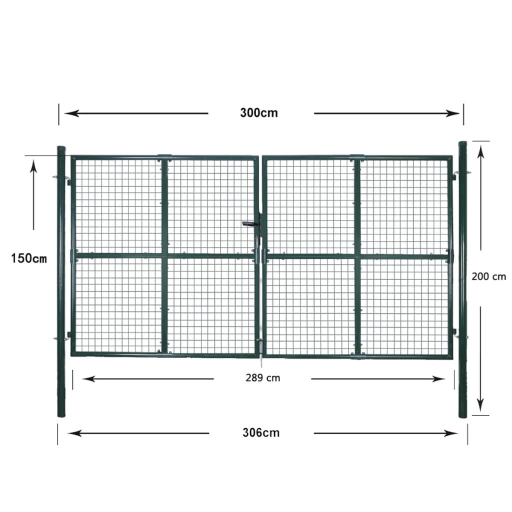 Dobbeldørsgjerdeport 300x150 cm pulverlakkert stål