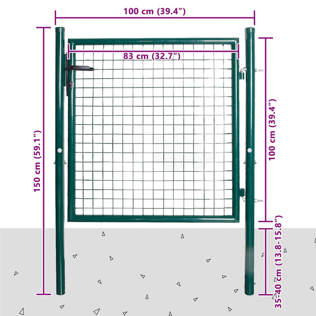 Gjerdeport med én dør 100x100 cm pulverlakkert stål vidaXL