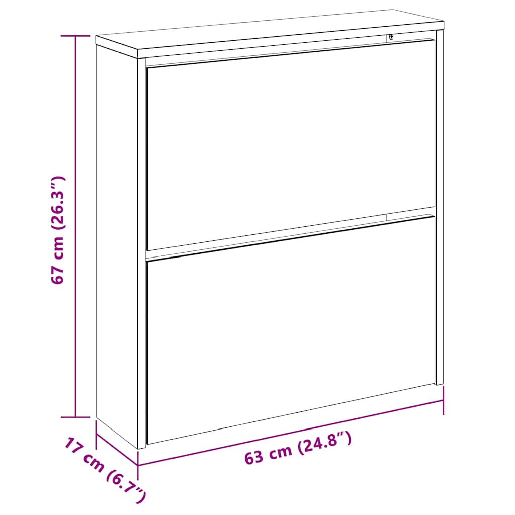 Skoskap 2 høyder speil eik 63x17x67 cm