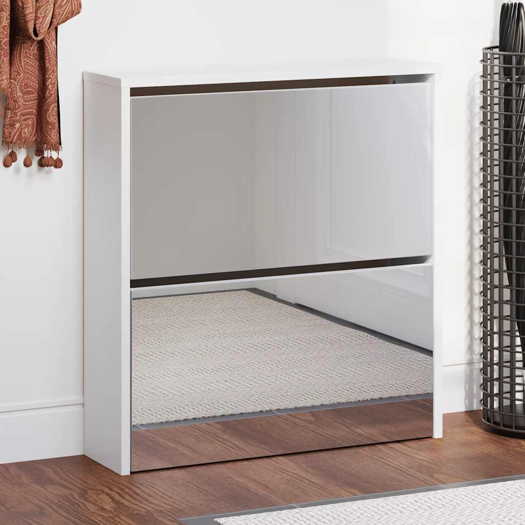 Skoskap 2 høyder speil hvit 63x17x67 cm