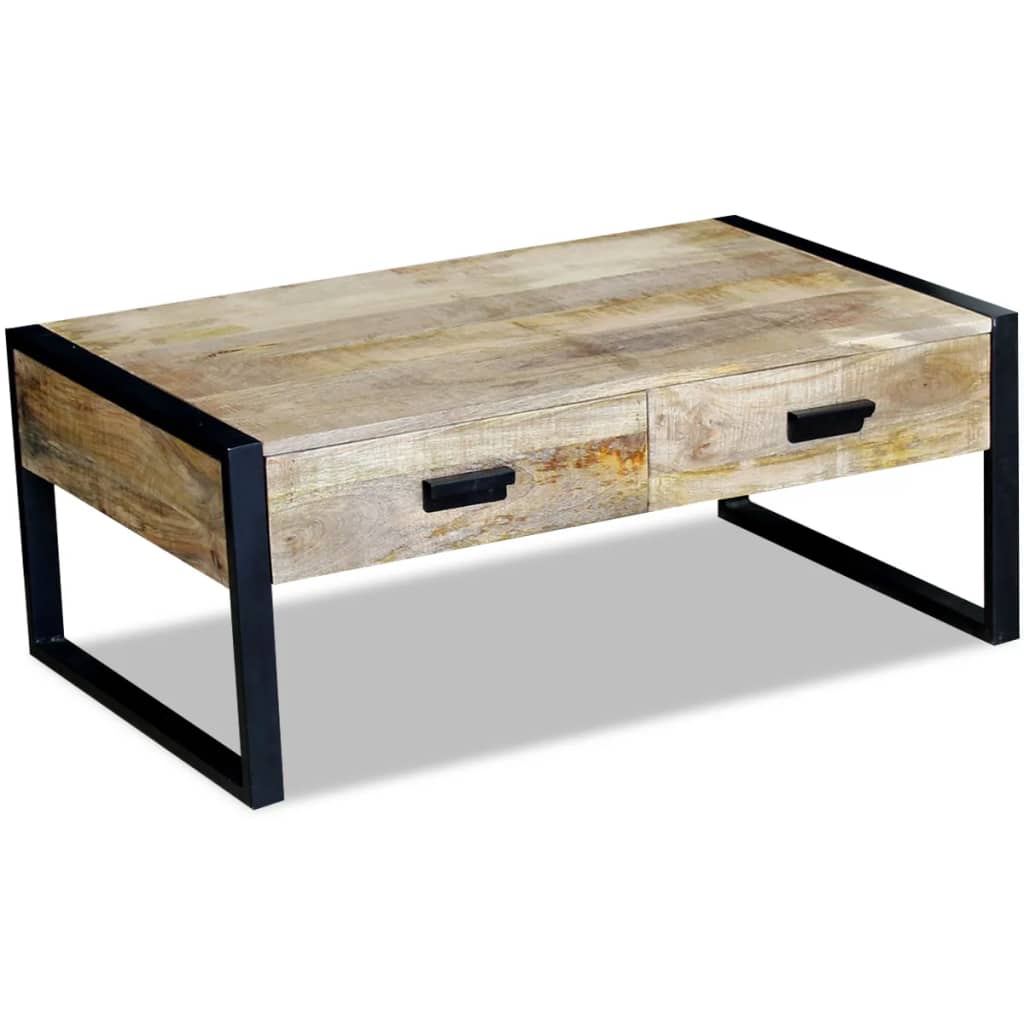 Kaffebord med 2 Skuffer Solid Mangotre 100x60x40 cm vidaXL