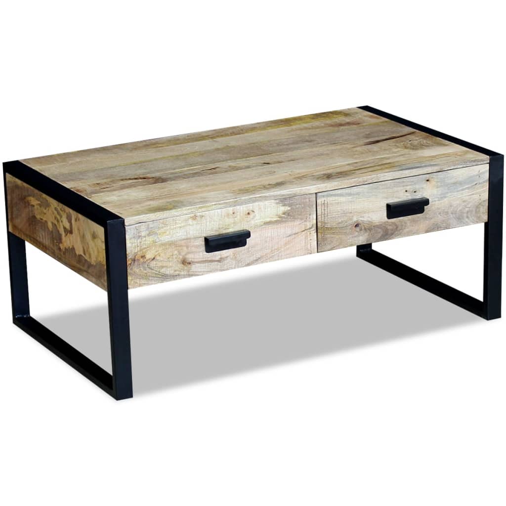 Kaffebord med 2 Skuffer Solid Mangotre 100x60x40 cm vidaXL