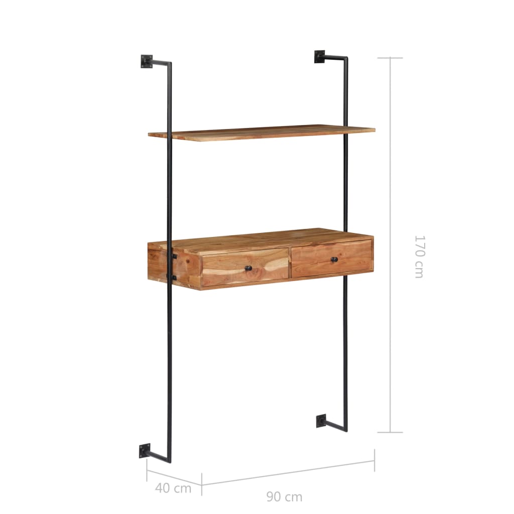 Vegghengt skrivebord 90x40x170 cm heltre akasie