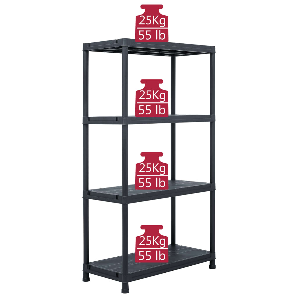 Oppbevaringshylle svart 100 kg 60x30x138 cm plast