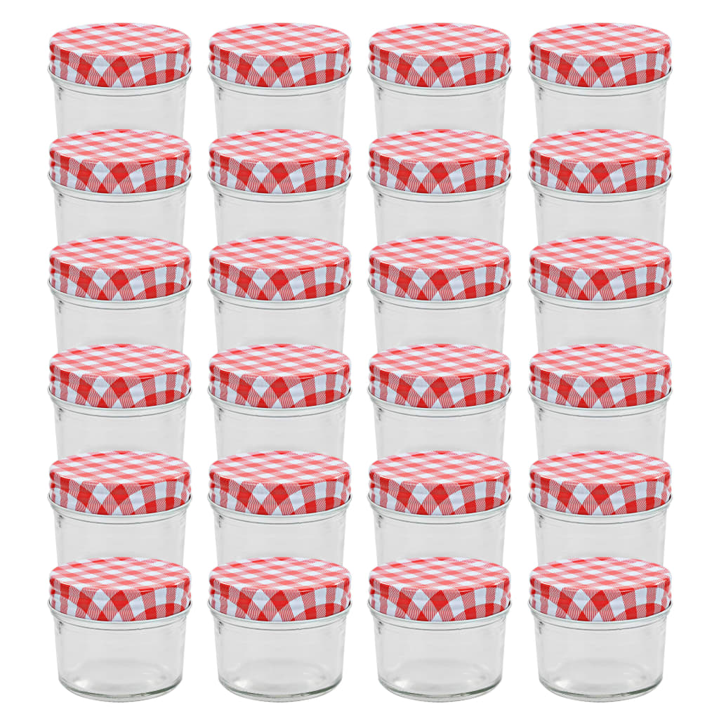 Syltetøyglass med hvite og røde lokk 24 stk 110 ml vidaXL