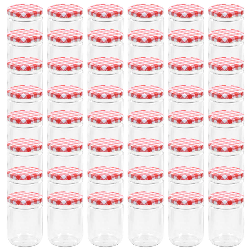 Syltetøyglass med hvite og røde lokk 48 stk 230 ml