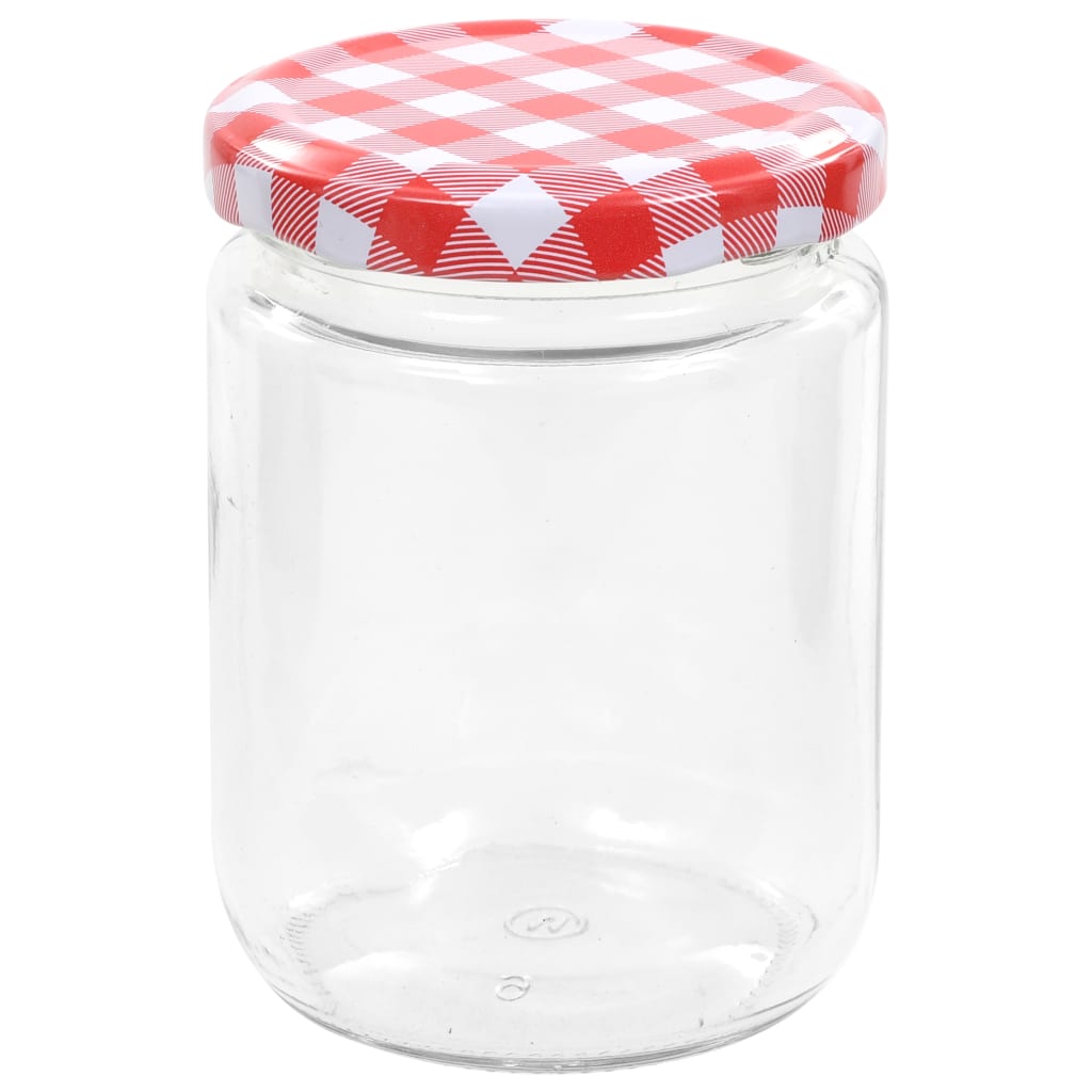 Syltetøyglass med hvite og røde lokk 96 stk 230 ml