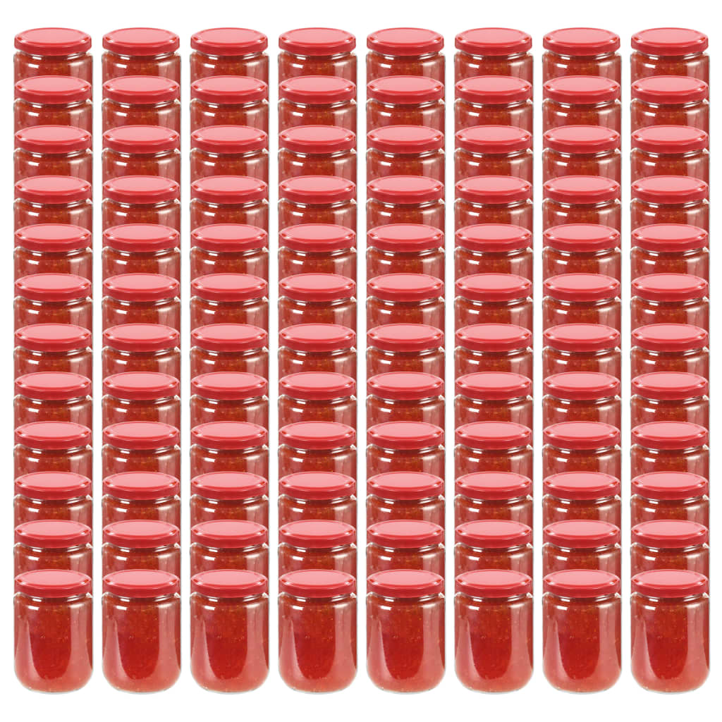 Syltetøyglass med røde lokk 96 stk 230 ml