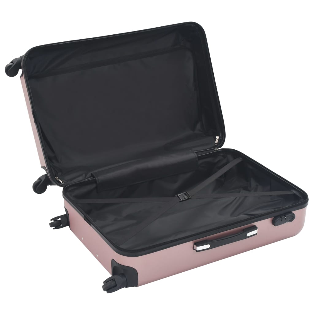 Hardplast trillekoffert sett 3 stk rose gull ABS