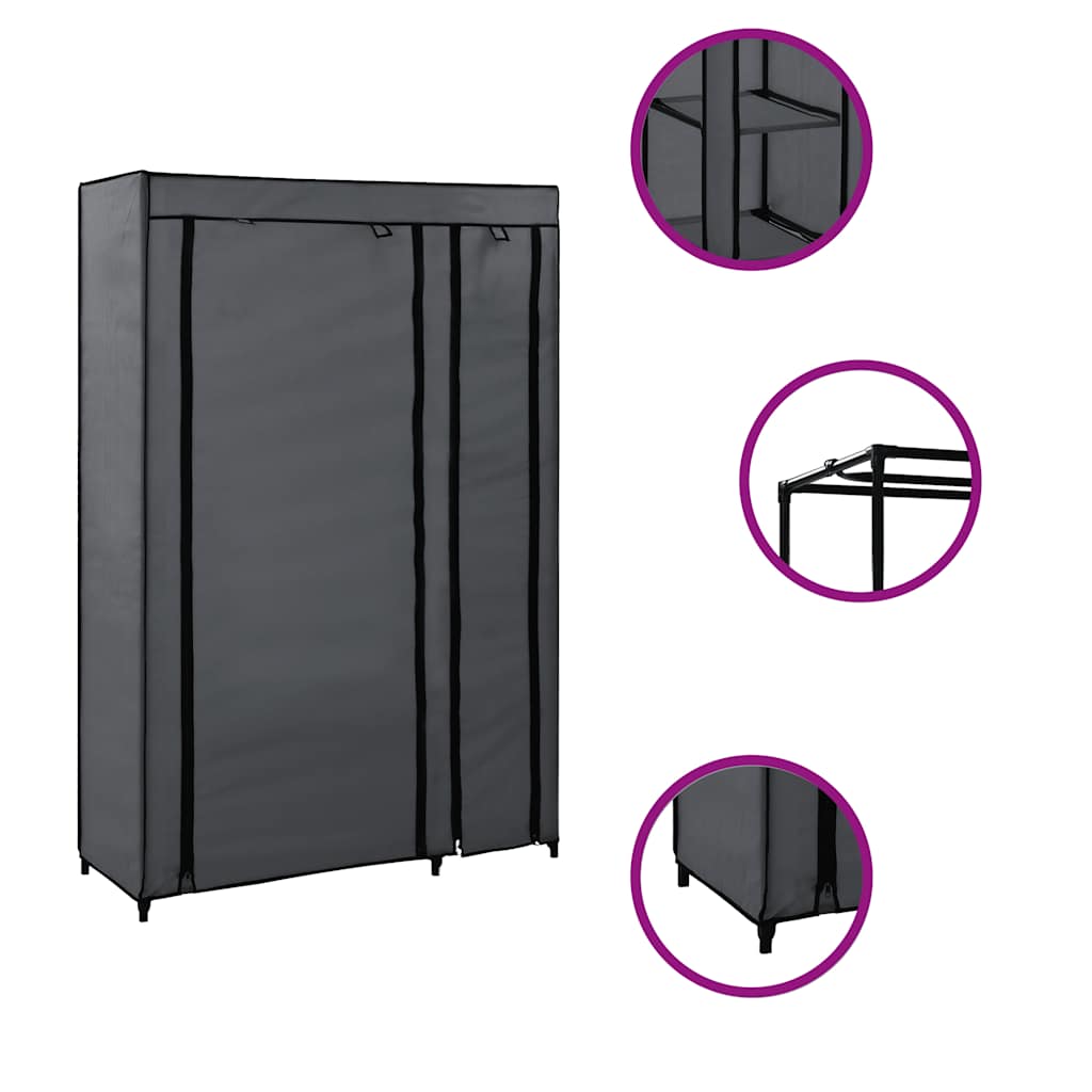 Sammenleggbar garderobe grå 110x45x175 cm stoff