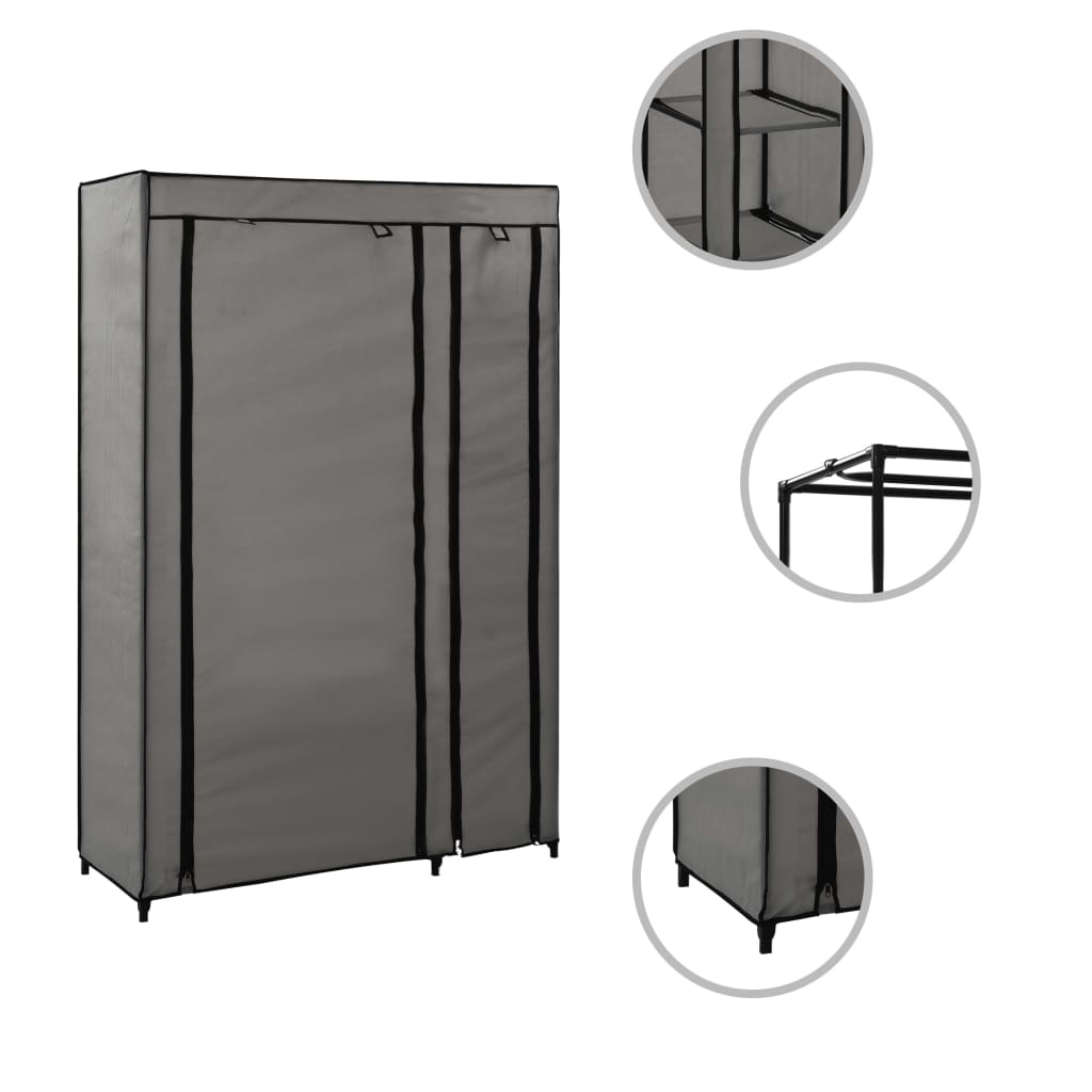 Sammenleggbar garderobe grå 110x45x175 cm stoff