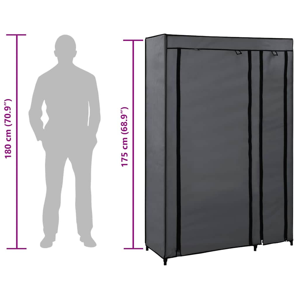 Sammenleggbar garderobe grå 110x45x175 cm stoff