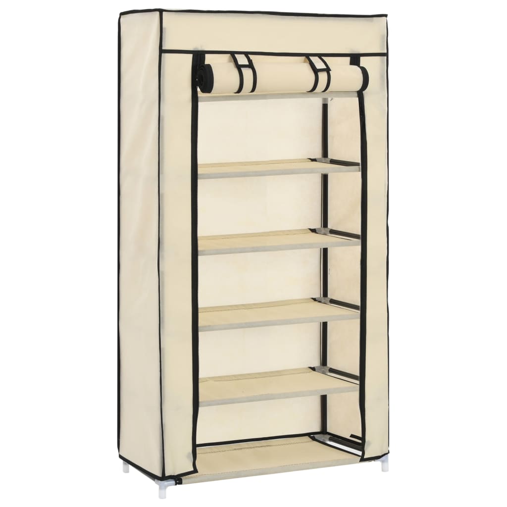 Skoskap med trekk hvit 58x28x106 cm stoff