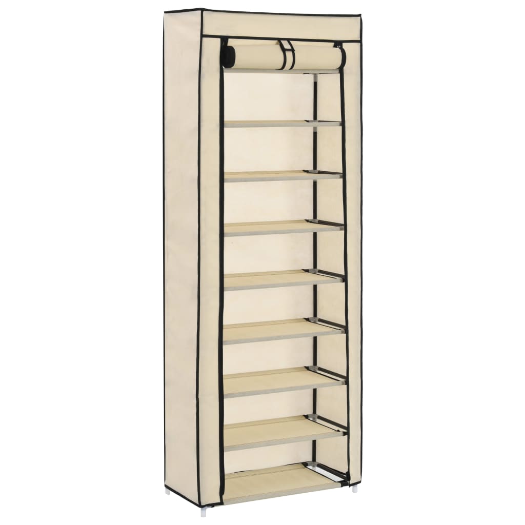 Skoskap med trekk kremfarget 57x29x162 cm stoff