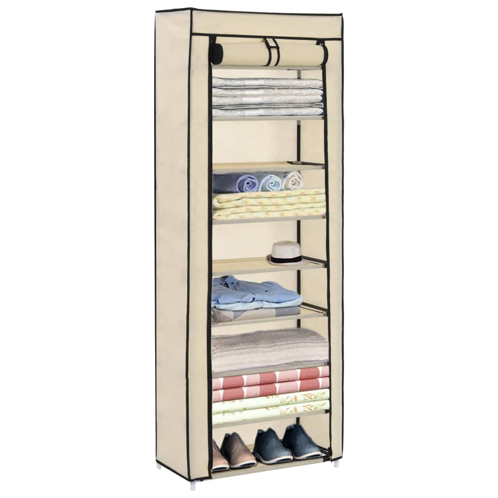 Skoskap med trekk kremfarget 57x29x162 cm stoff