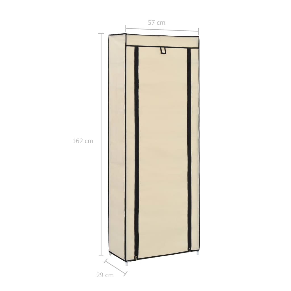 Skoskap med trekk kremfarget 57x29x162 cm stoff