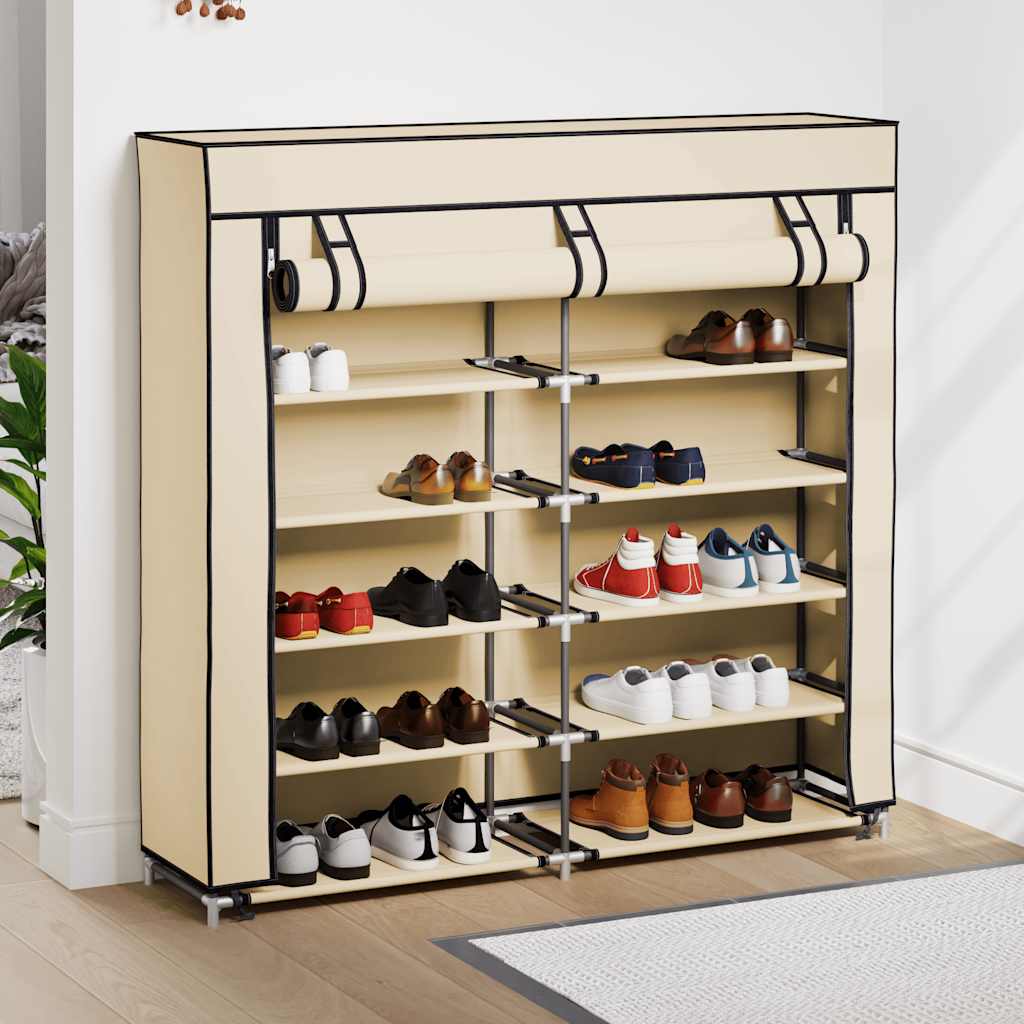 Skoskap med trekk kremhvit 115x28x110 cm stoff