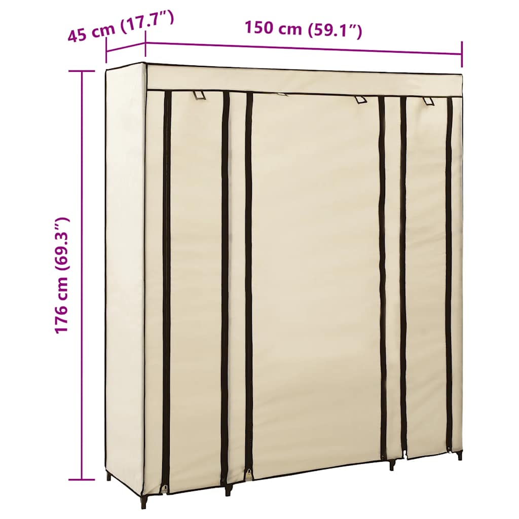 Garderobeskap med rom og stenger krem 150x45x176 cm stoff