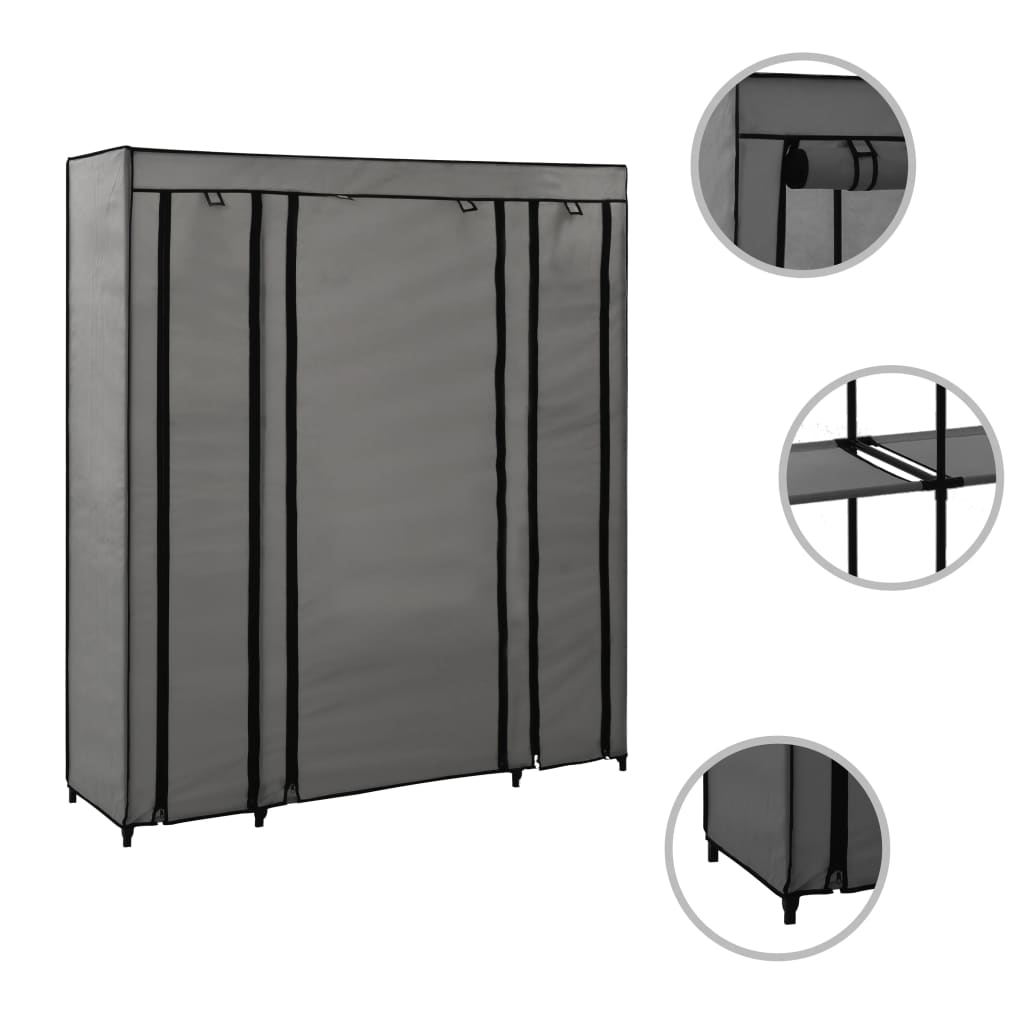 Garderobeskap med rom og stenger grå 150x45x176 cm stoff