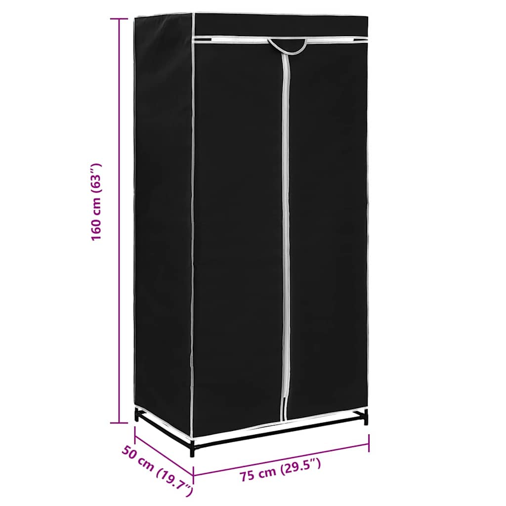 Garderobeskap svart 75x50x160 cm