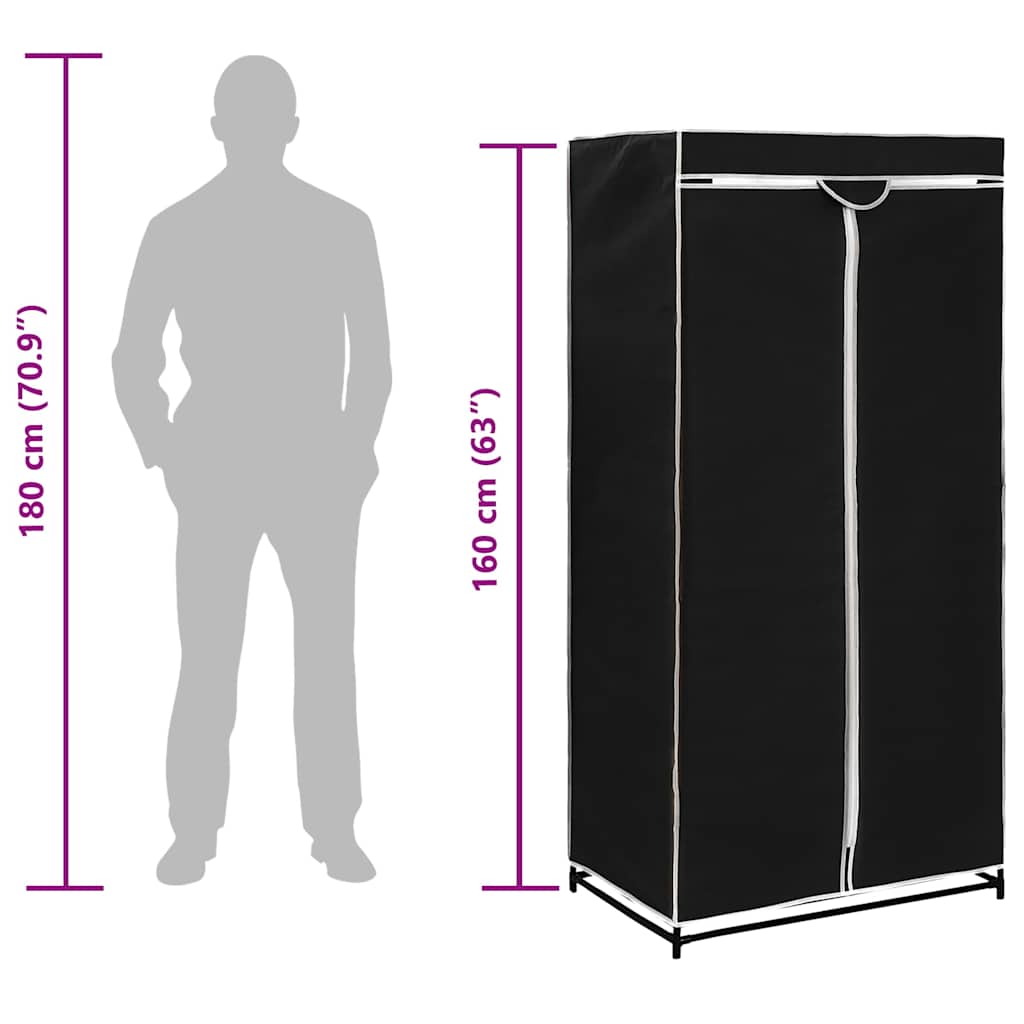 Garderobeskap svart 75x50x160 cm