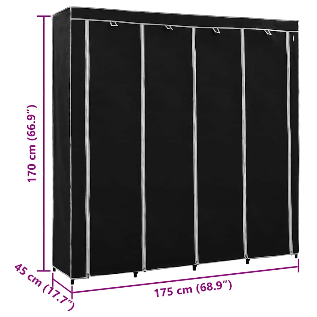Garderobeskap med 4 rom svart 175x45x170 cm