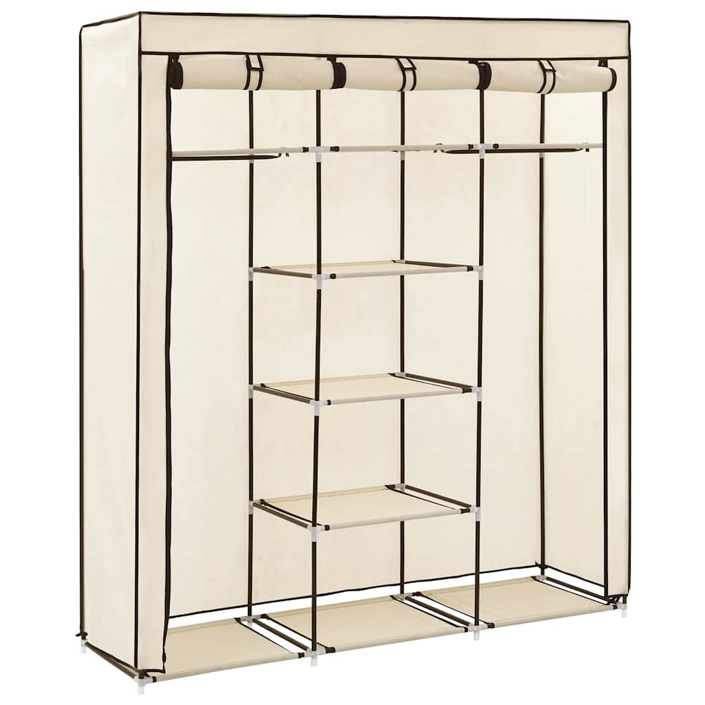 Garderobe med skap og stenger kremhvit 150x45x175 cm stoff