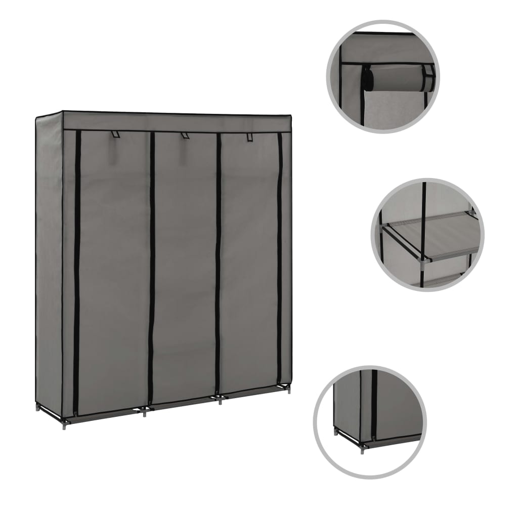 Garderobe med skap og stenger grå 150x45x175 cm stoff