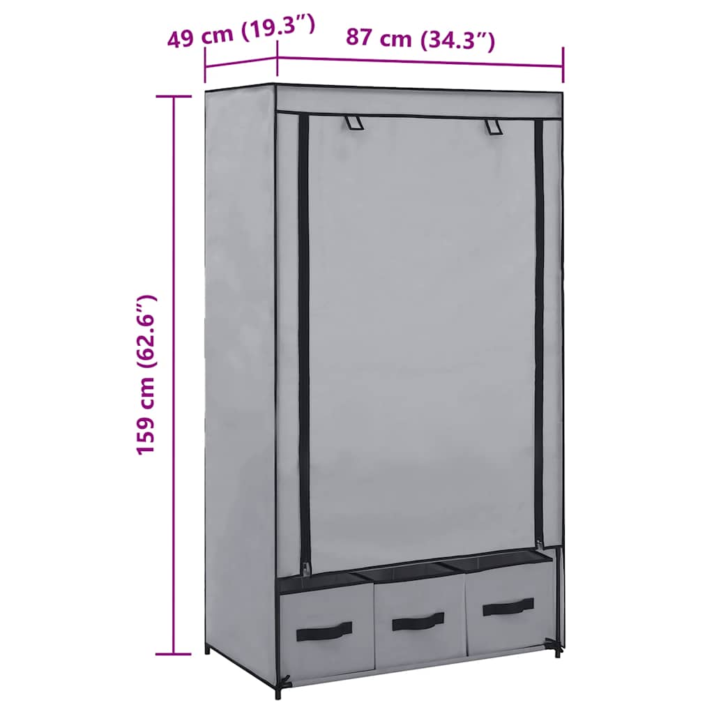 Garderobe grå 87x49x159 cm stoff
