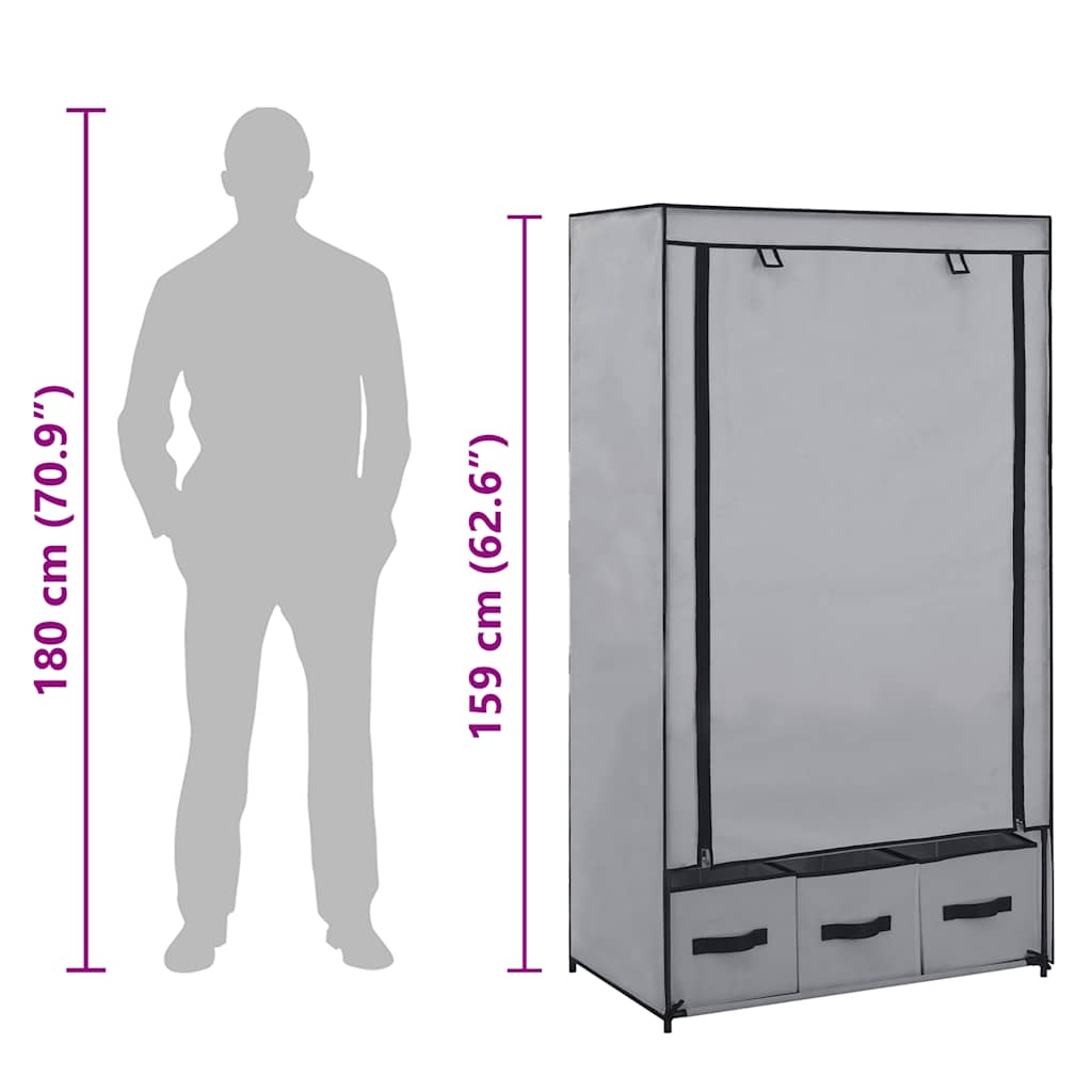 Garderobe grå 87x49x159 cm stoff