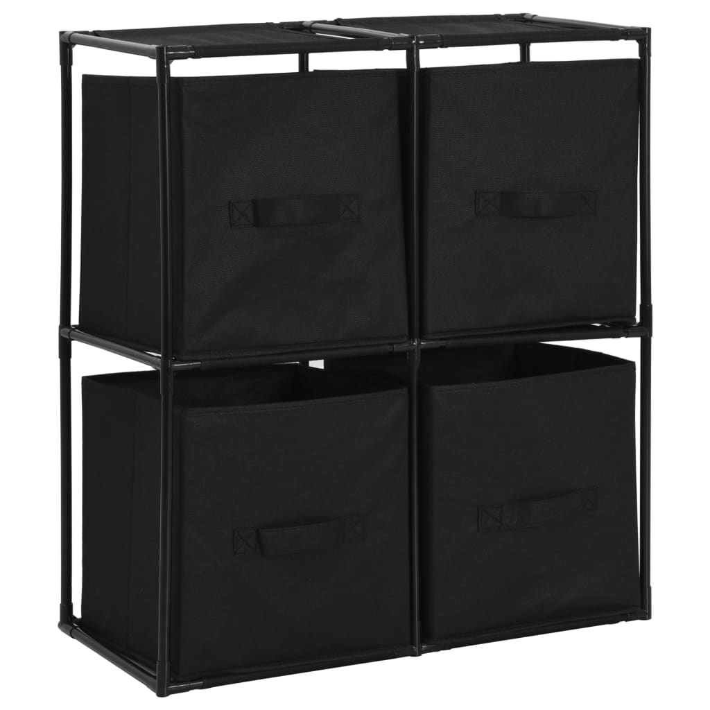 Oppbevaringsskap med 4 stoffkurver svart 63x30x71 cm stål
