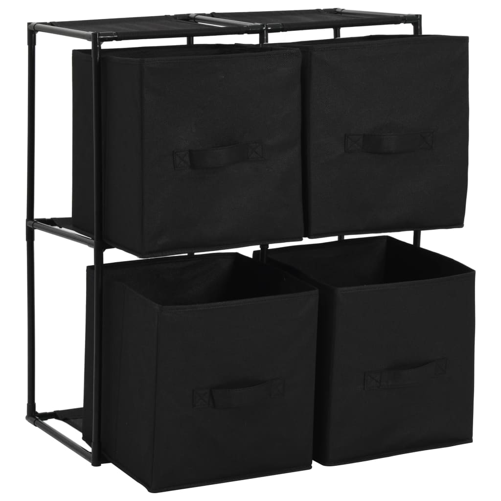 Oppbevaringsskap med 4 stoffkurver svart 63x30x71 cm stål