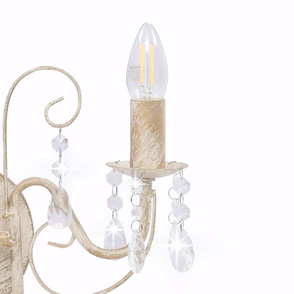 Vegglampe med perler antikk hvit 2 x E14 lyspærer