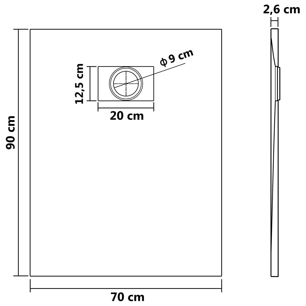 Dusjbrett SMC hvit 90x70 cm