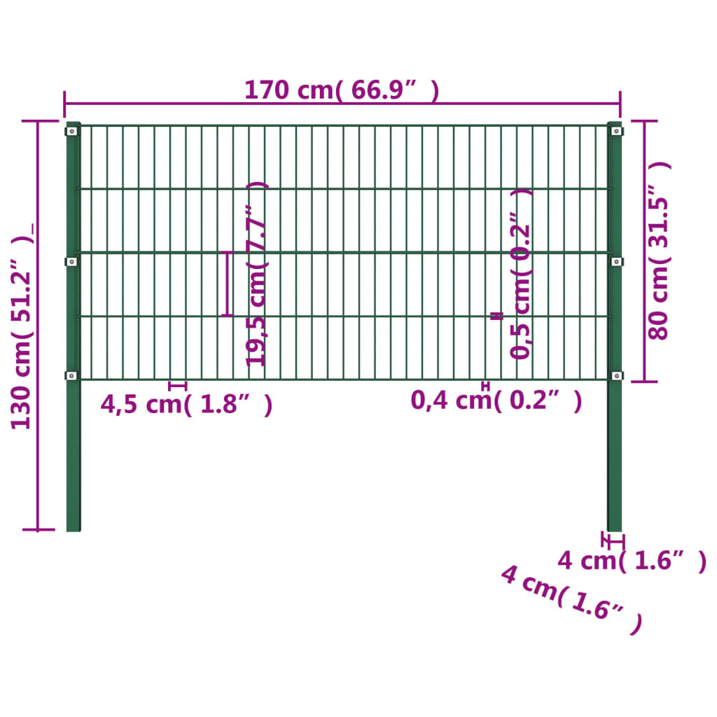 Gjerdepanel med stolper jern 176,5x80 cm grønn
