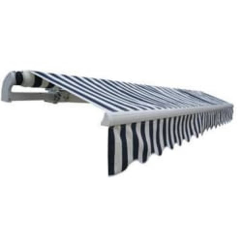 Foldbar markise motorisert 600 cm blå/hvit