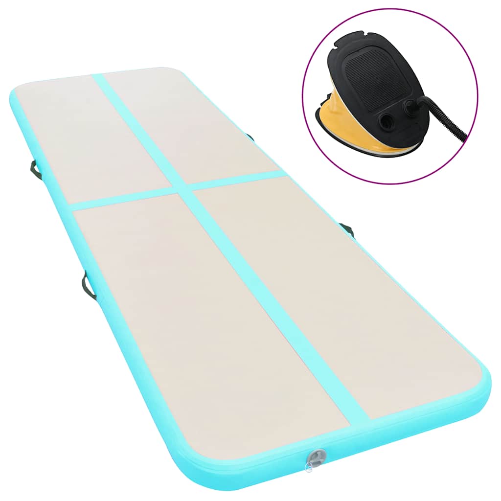 Oppblåsbar gymnastikkmatte med pumpe 500x100x10 cm PVC grønn