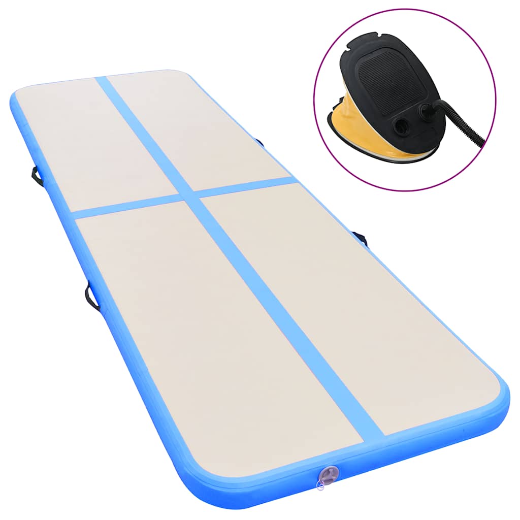 Oppblåsbar gymnastikkmatte med pumpe 600x100x10 cm PVC blå