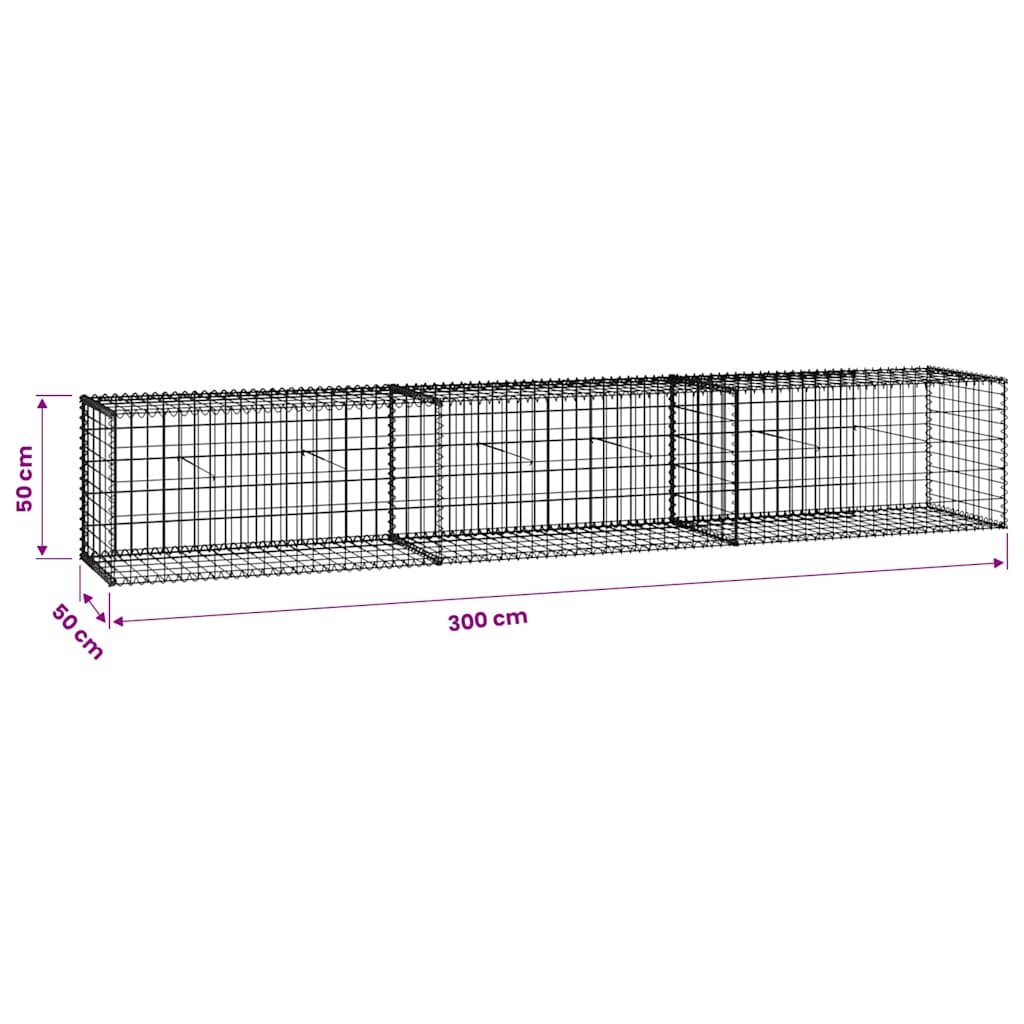 Gabion med topp- og bunnlokk galvanisert stål 300x50x50 cm