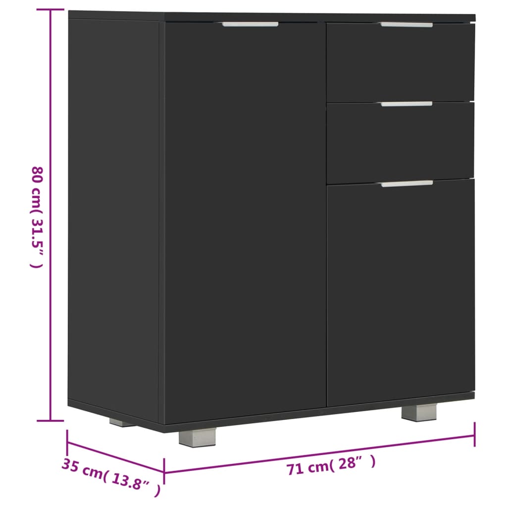 Skjenk høyglans svart 71x35x80 cm sponplate