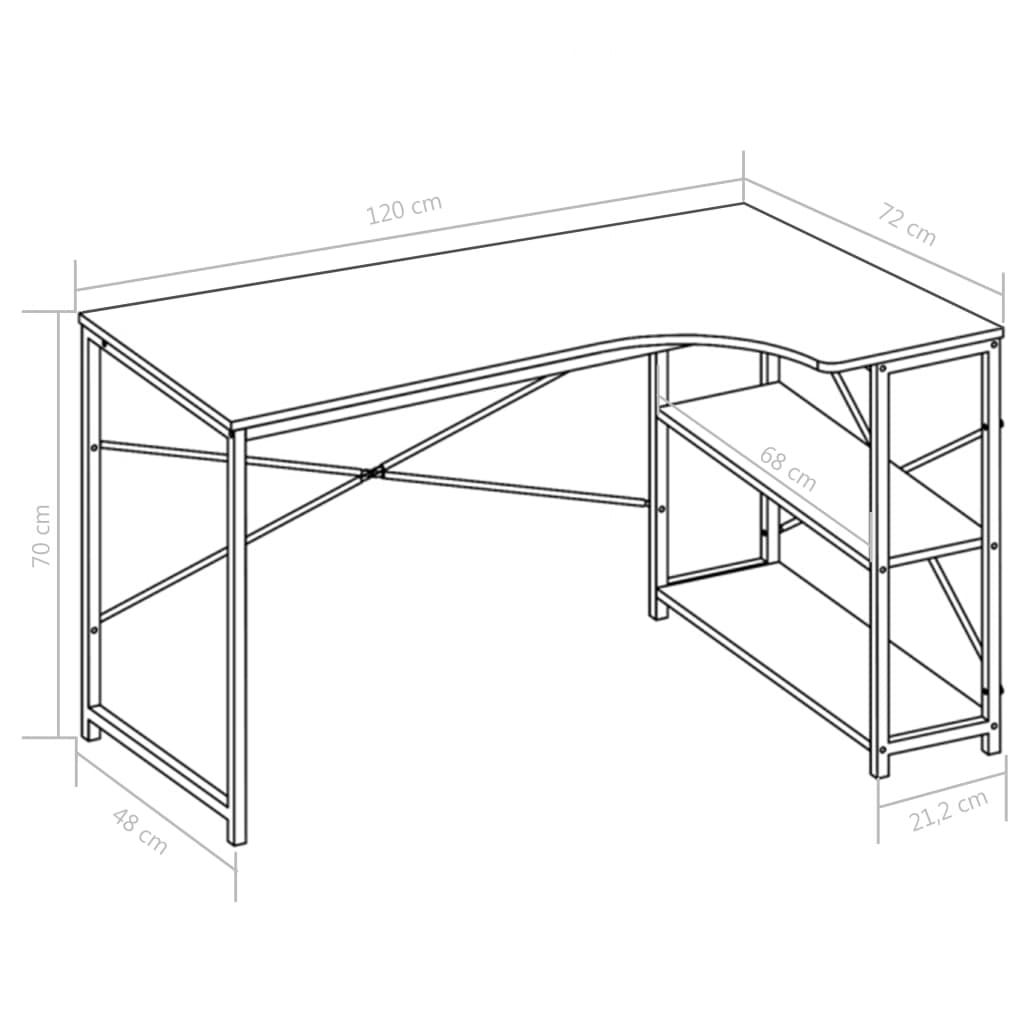 Databord svart og eik 120x72x70 cm