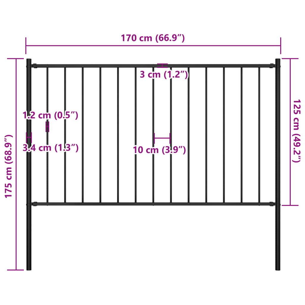 Gjerdepanel Woerden med stolper stål 1,7x1,25 m svart